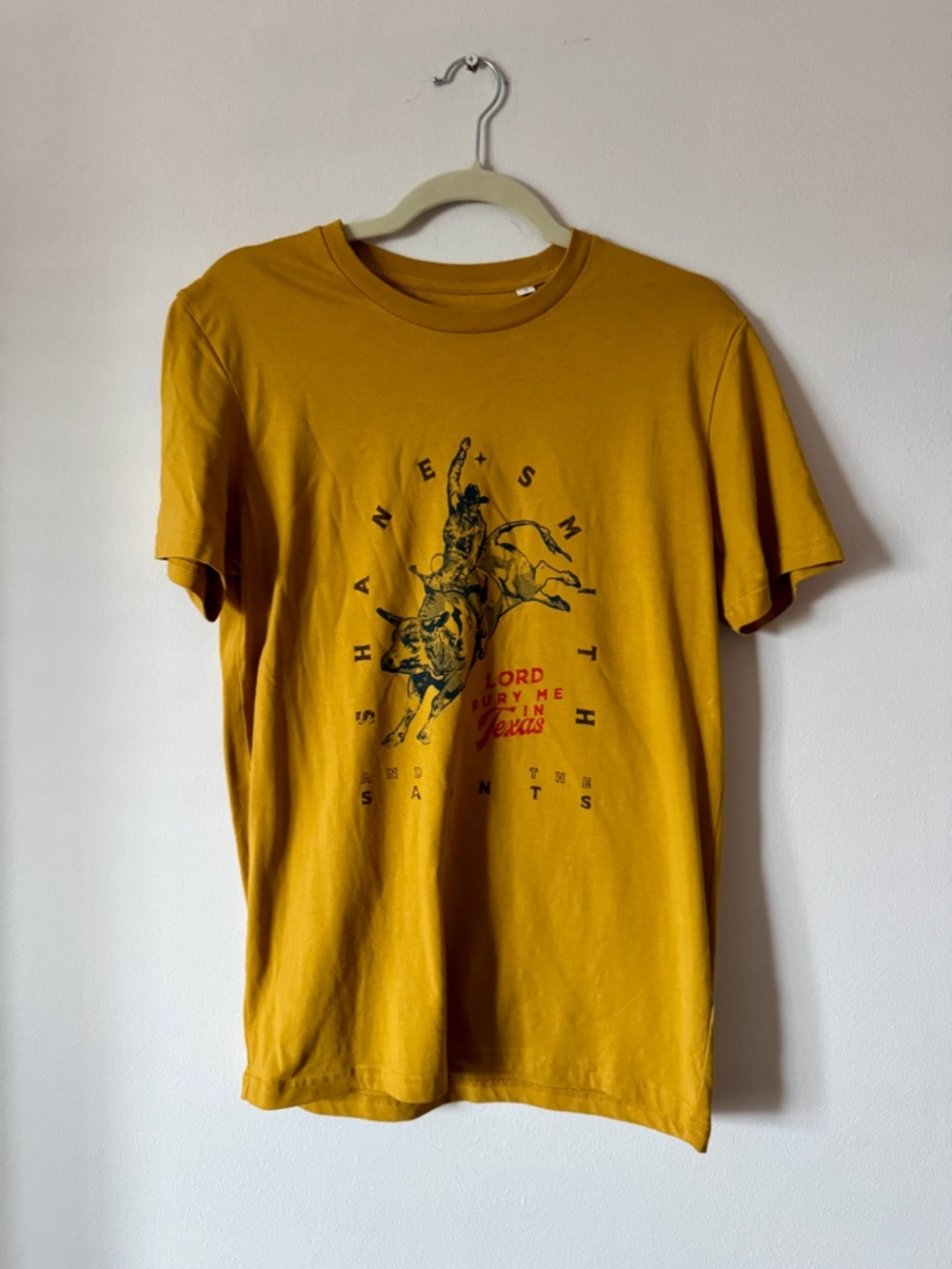 Mustard Short-Sleeve Graphic Tee with Rodeo Bull Print